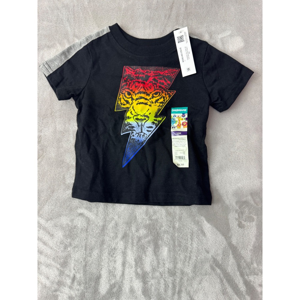 Garanimals Baby Boy 12M Black Rainbow Tiger Lightning Bolt Tee GTBF2148193 NWT